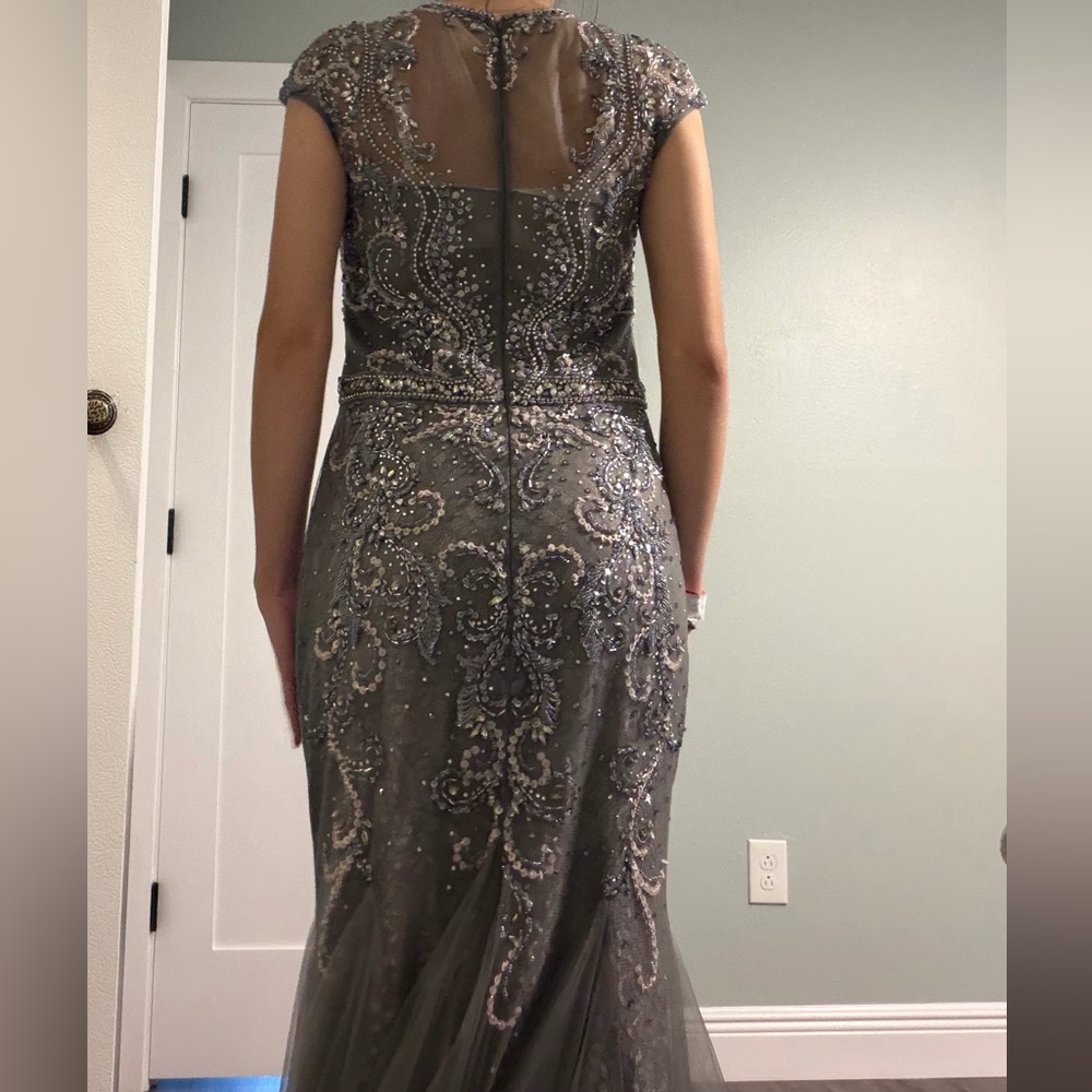 Elegant Gray Embellished Evening Gown